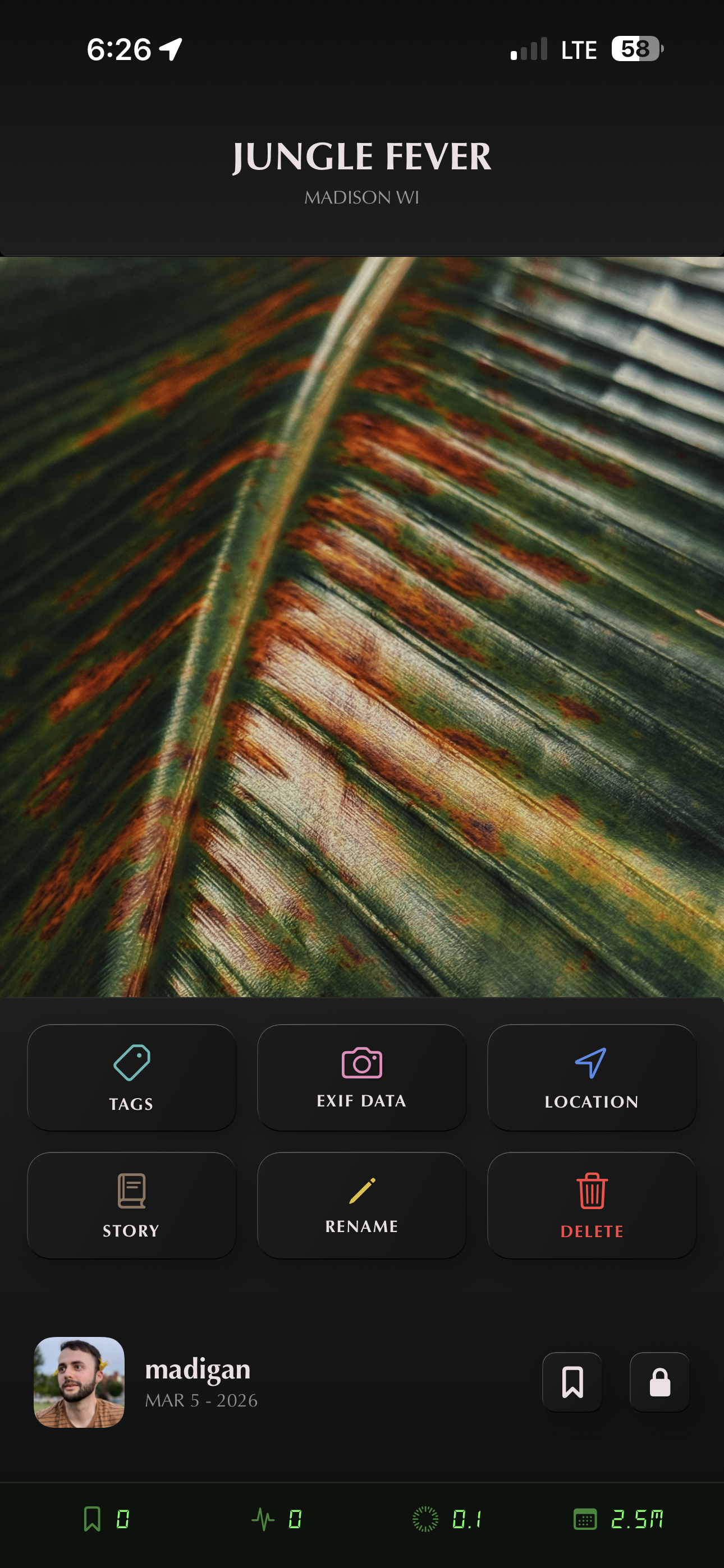 Action buttons surrounding a fullscreen photograph