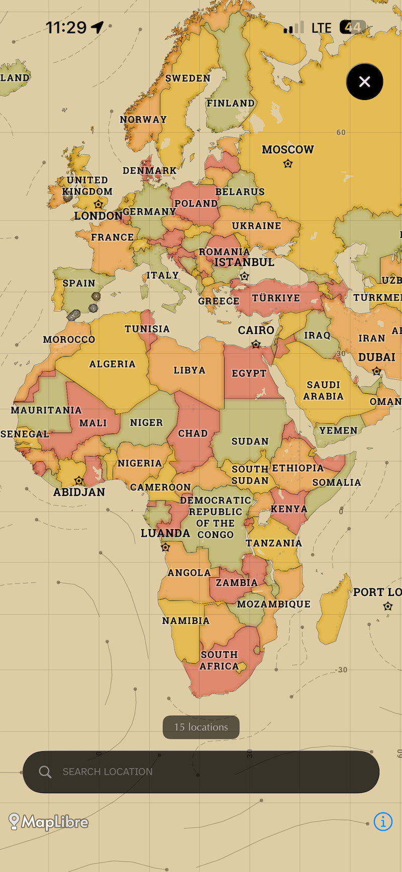 World map showing photograph heat across regions