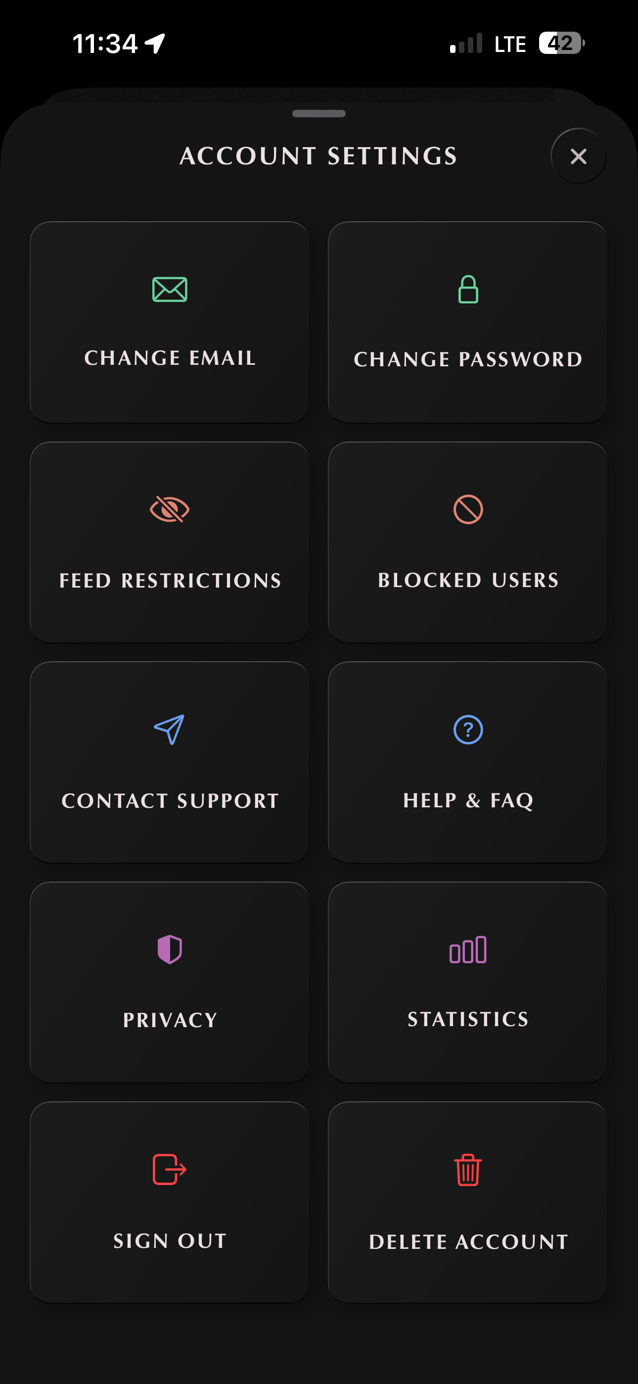 The settings screen